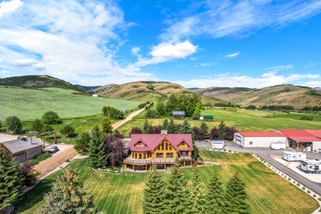 Green Canyon Chalet-Aerial View of home and yard looking west
