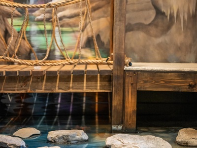 A peaceful hot spring bath with natural stones and warm, mineral-rich waters that invite you to unwind and soak in tranquil surroundings.