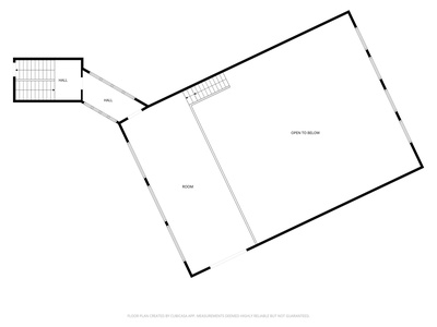 Floor plan showing room layouts, hallways, and an open loft area—helping you visualize the property's unique angled design and spatial flow.