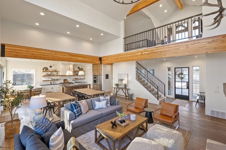 Black Timber Lodge-Living Room and Kitchen