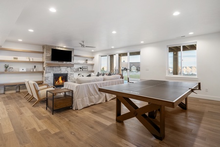 Black Timber Lodge-Basement Family Room and Ping Pong Table