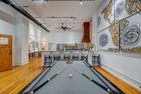 Pool table to kitchen - open ADJ door