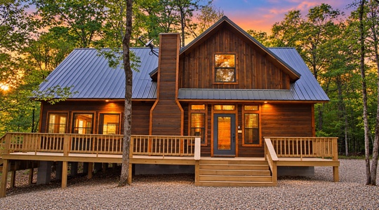 always-shady-cabin-hochatown-ok-twilight-exterior