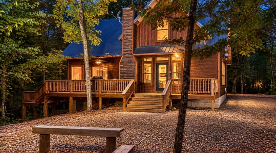 always-shady-cabin-hochatown-ok-front-twilight