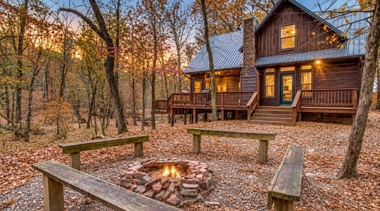 always-shady-cabin-hochatown-ok-fire-pit-twilight