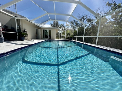 The heated pool gets full sun.