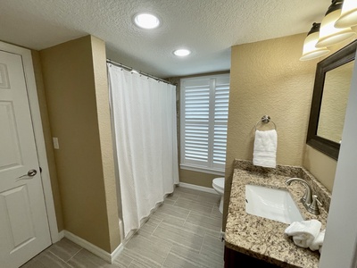 The guest bath adjoins the King guest bedroom.
