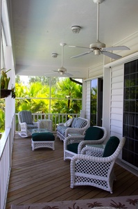 The porch overlooks the preserve and pool.