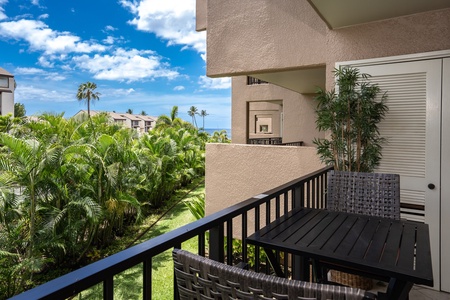 Private lanai with garden and partial ocean view