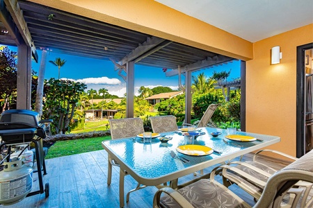 Beautiful Lanai Table includes Chairs to seat 6.(grill not avail