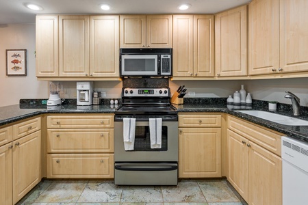 The kitchen comes fully stocked