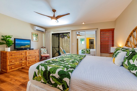King size bed~ tv~ ductless ac~ ceiling fan & en suite bathroom