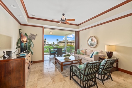 Living space opens up to the lanai