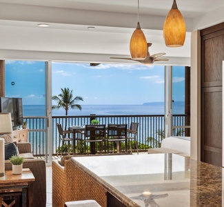 Ocean views from kitchen island