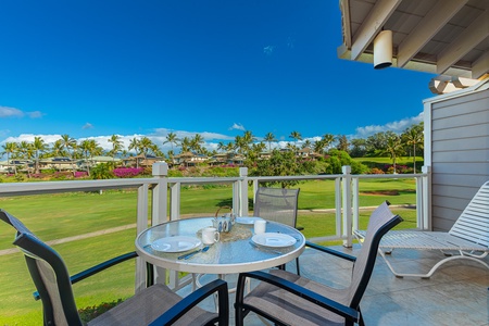 Seating for 3 on the lanai with a lounge chair to enjoy sunset! 