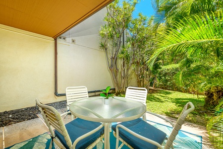 Private ground lanai outside of the living room area.
