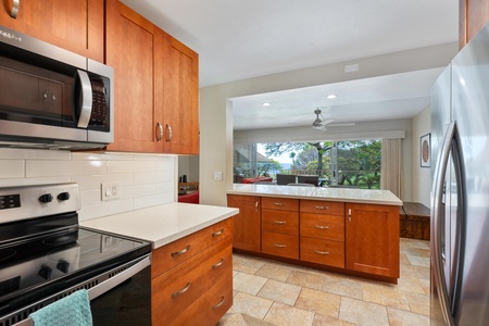 Kitchen area with floating island