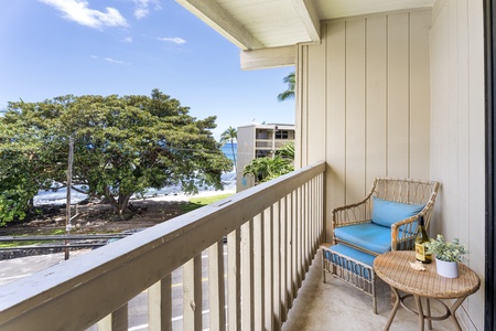 Enjoy a cup of Kona coffee on the lanai