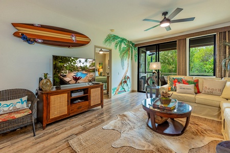 Comfortable living room with a garden view