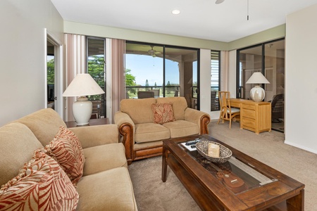 There is ample seating in the living room