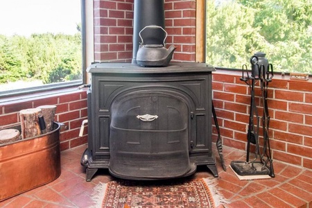 Upstairs Living - wood fireplace