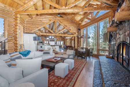Vaulted log ceilings throughout main level