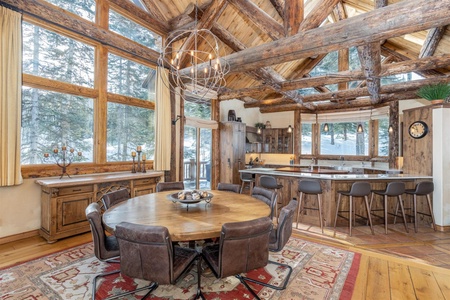 A custom dining table and bar seating for the whole family