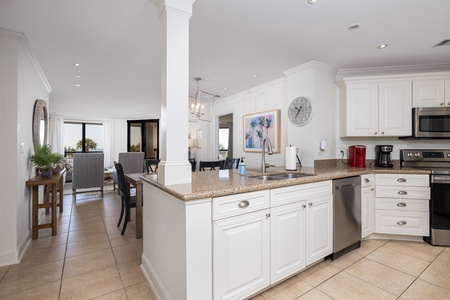 Your kitchen overlooks the dining and living space