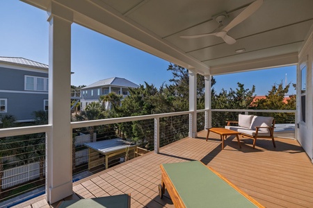 Unwind on your private covered deck with comfy seating and ocean breezes from the ceiling fan overhead.