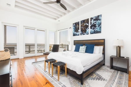 Your upstairs primary king bedroom has its own private access to the porch