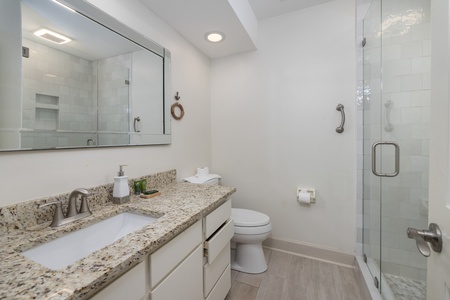 The king en suite offers a walk-in shower
