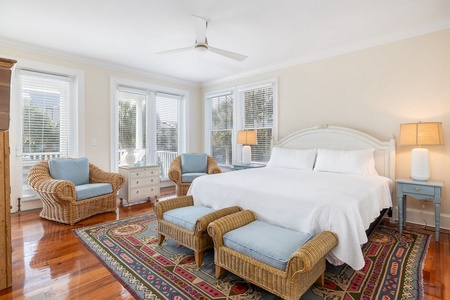 Your bright, coastal king bedroom is the perfect place to relax after a day at the beach