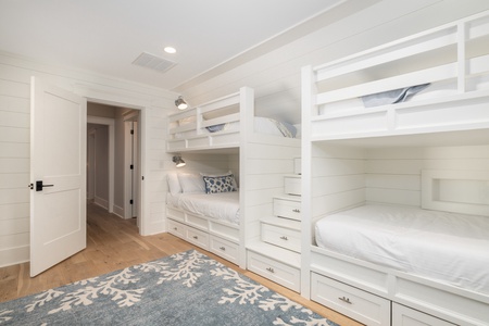 Your kids will love this bunk room, featuring 2 twins over 2 full size mattresses