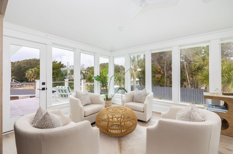 Sunroom overlooking pool