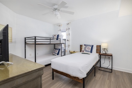 Your bunk room has three twin size beds, perfect for families with children