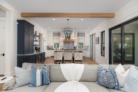 Your open-concept living space blends your kitchen, dining, and living room