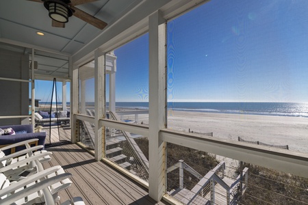 Your deck has a screened in section with comfortable seating