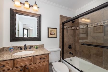 Your king en suite bathroom has a tub-shower combo