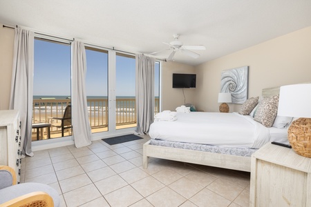Your primary bedroom features a king bed and en suite bathroom