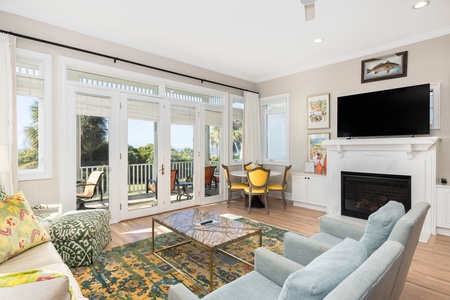 Your living room features a fireplace and direct access to your first floor balcony