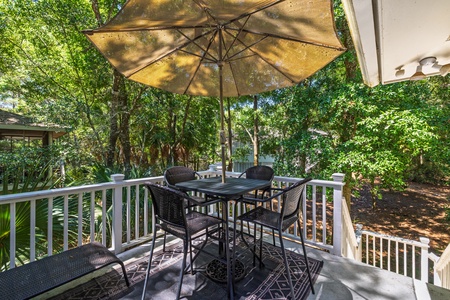 Enjoy your meals under the umbrella on your private back deck