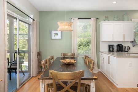 Gather around the large dining room table for indoor meal times
