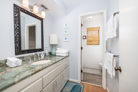 Your two queen bedrooms on the second floor share a full bathroom