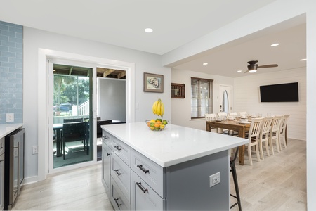 Sliding doors take you from your kitchen to your outdoor dining area