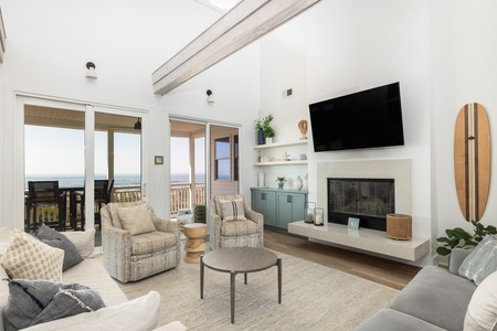 Exposed beams and lofted ceilings highlight your living area