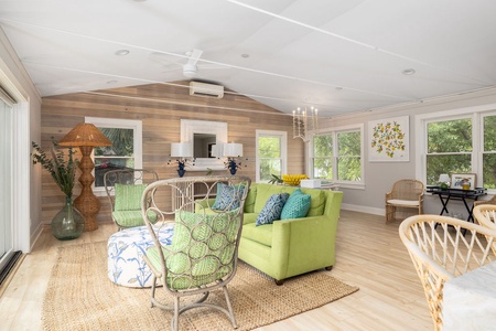 Open air living room with a TV