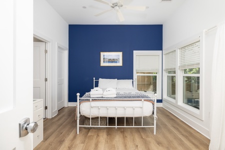 Your downstairs queen bedroom is located just behind the kitchen