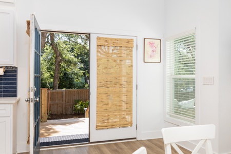 The french door take you from your kitchen to your backyard oasis