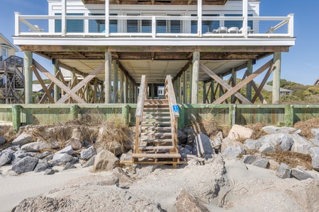Saylors' Malibu sits right on the beach and has its own private boardwalk