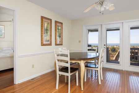 Just off the dining room is a breakfast nook with views of the back patio